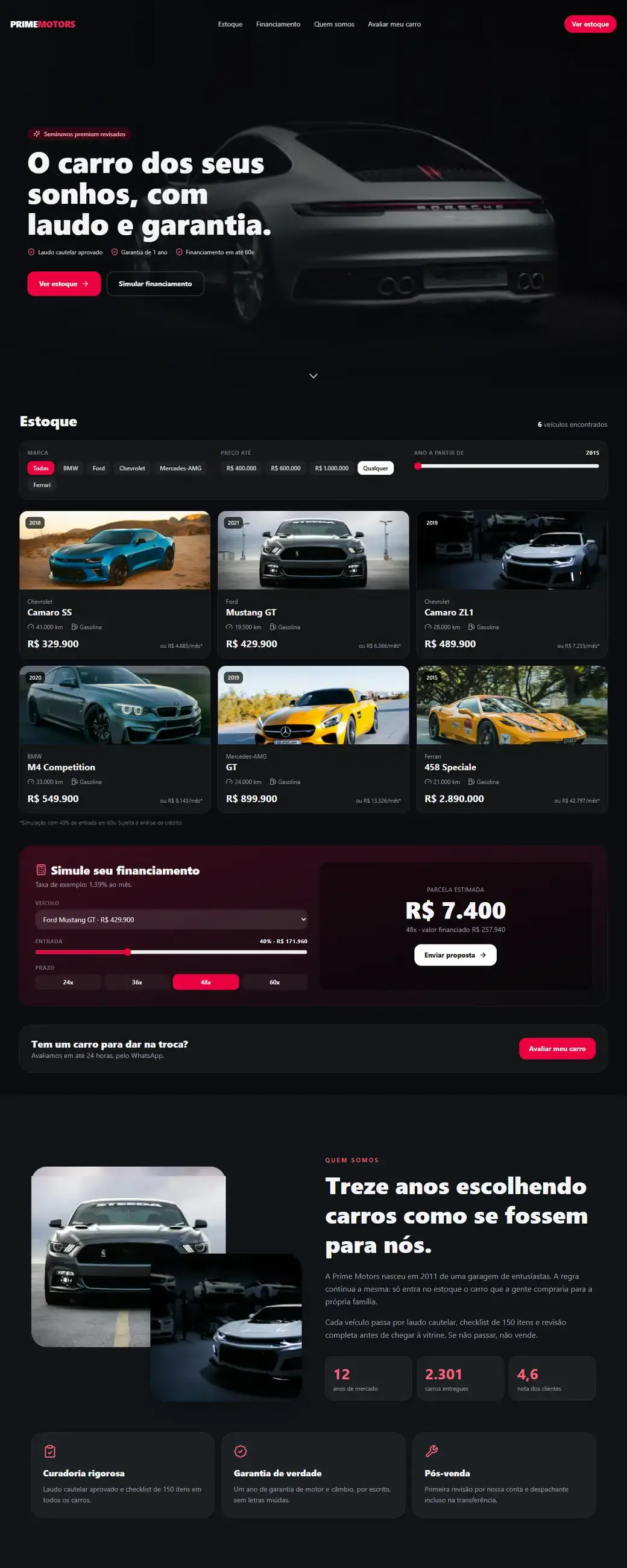 Modelo de site para loja de veículos / seminovos no computador